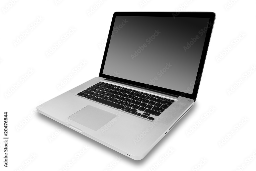 Silver 17 in. laptop computer, isolated Silver 17 in. laptop computer, isolated