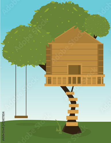 Tree house with swing