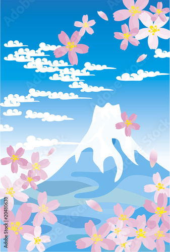 Blue Mt.Fuji and cherry blossoms