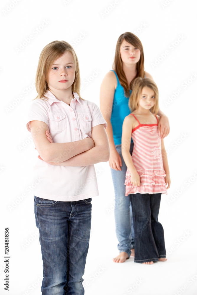 Group Of Girls Together In Studio Looking Unhappy Group Of Girls Together In Studio Looking Unhappy