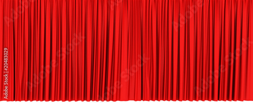 Red theater curtain isolated on white