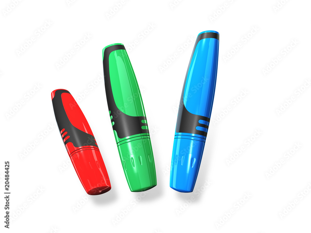 Closed markers isolated on white 3d model Closed markers isolated on white 3d model