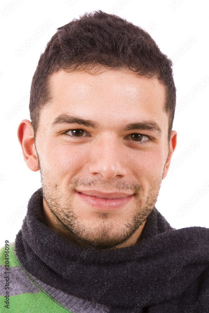 Close-up portrait of a handsome young man, isolated on white bac Close-up portrait of a handsome young man, isolated on white bac