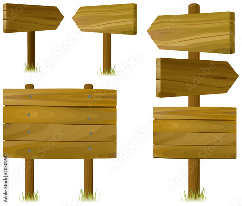 set of wooden road signs