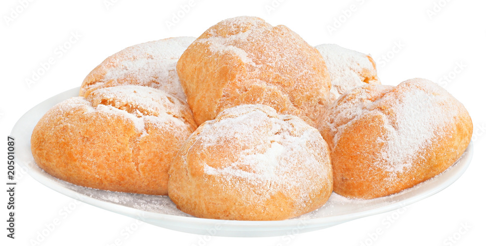 Pastry on a plate on a white background. Pastry on a plate on a white background.