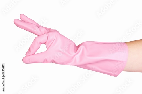 Excellent gesture made by hand in pink glove isolated