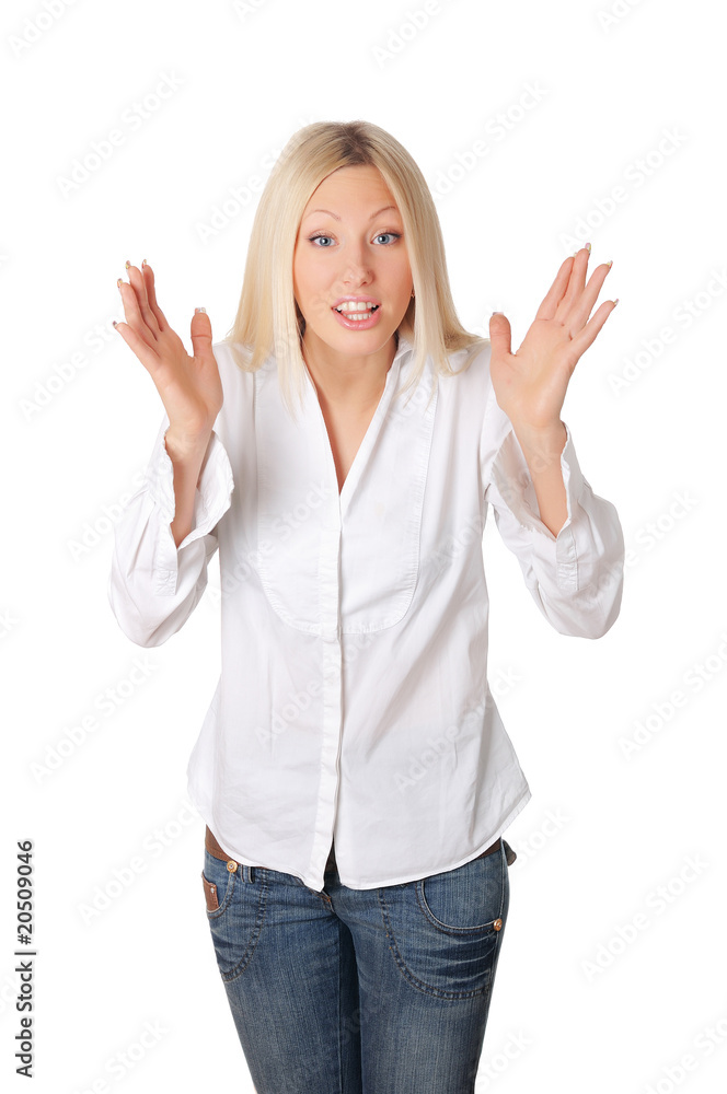 Young smiling blonde in a white shirt Young smiling blonde in a white shirt