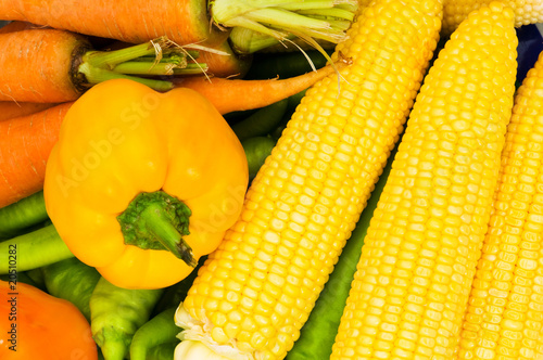 Various colourful vegetables arranges at the market