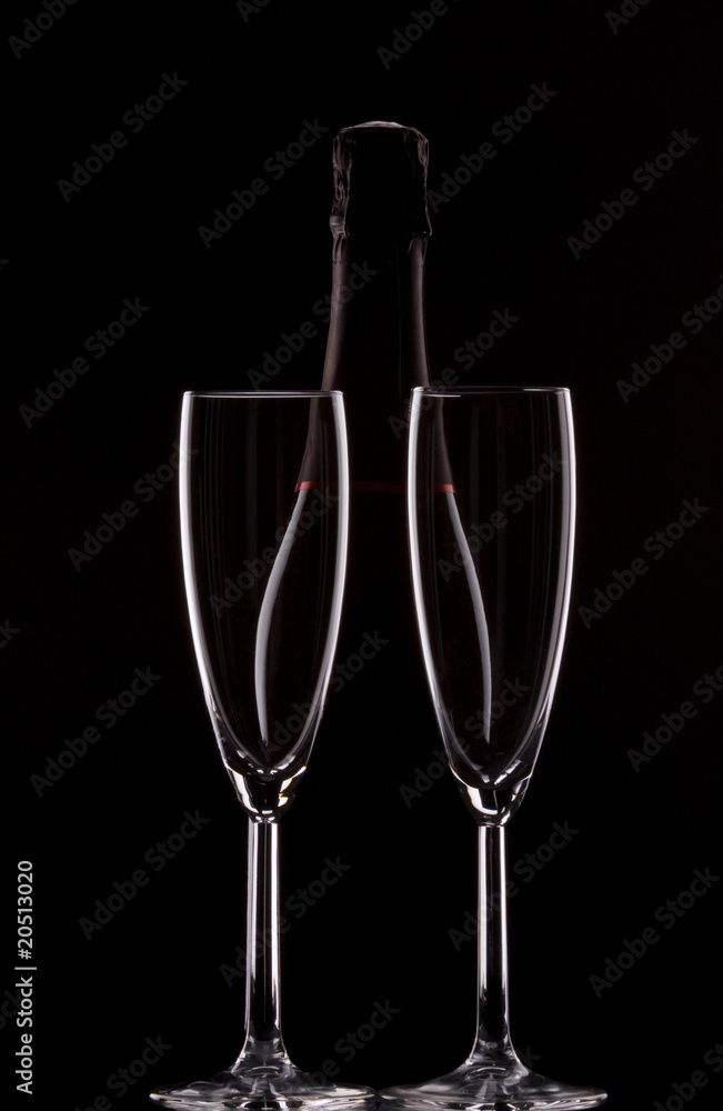 Backlit champagne bottle