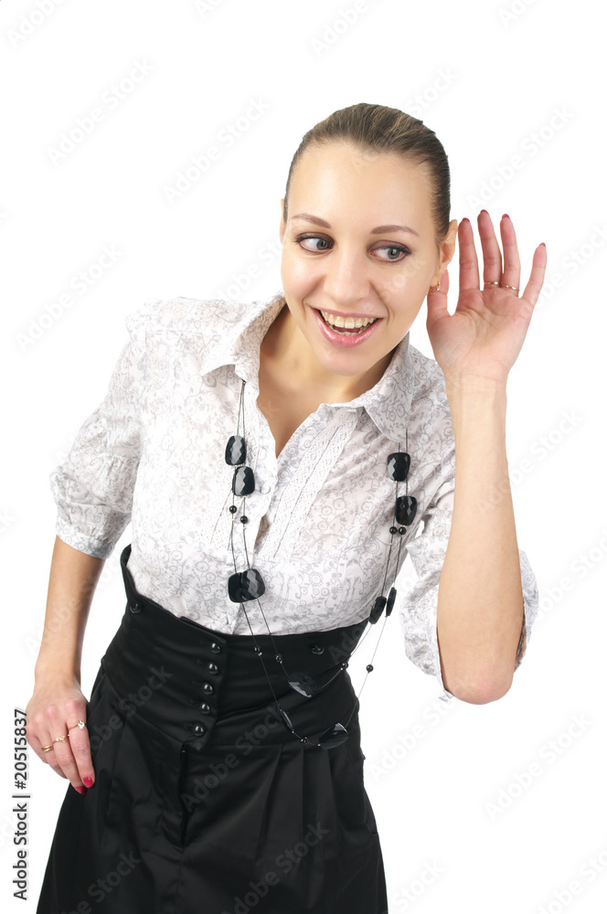 Beautiful business woman trying to hear Beautiful business woman trying to hear
