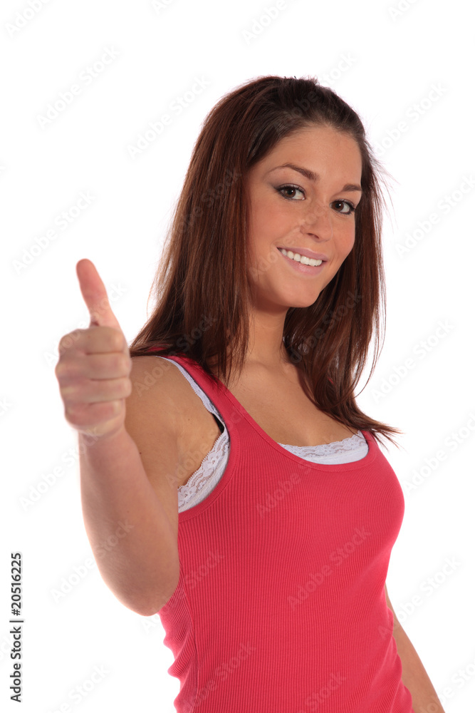 Junge Frau mit positiver Gestik Junge Frau mit positiver Gestik