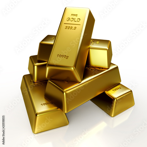 Gold bars on a white back. HQ render