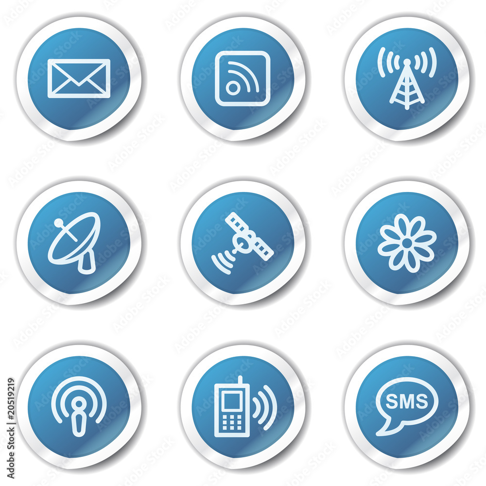 Communication web icons, blue sticker series Communication web icons, blue sticker series