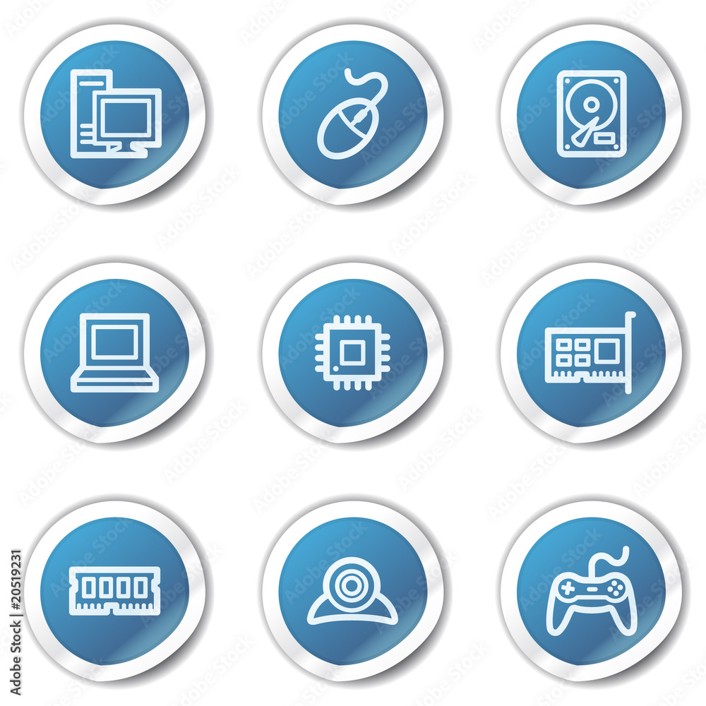 Computer web icons, blue sticker series