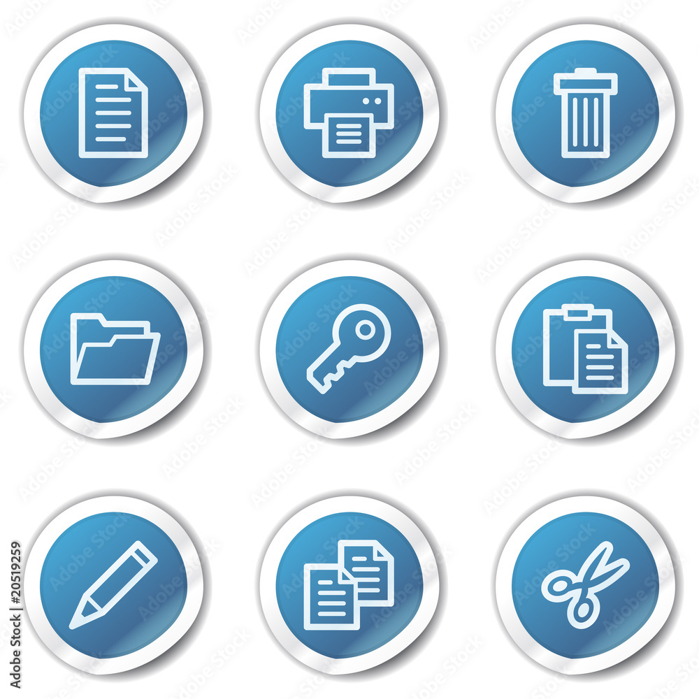 Document web icons set 1, blue sticker series Document web icons set 1, blue sticker series