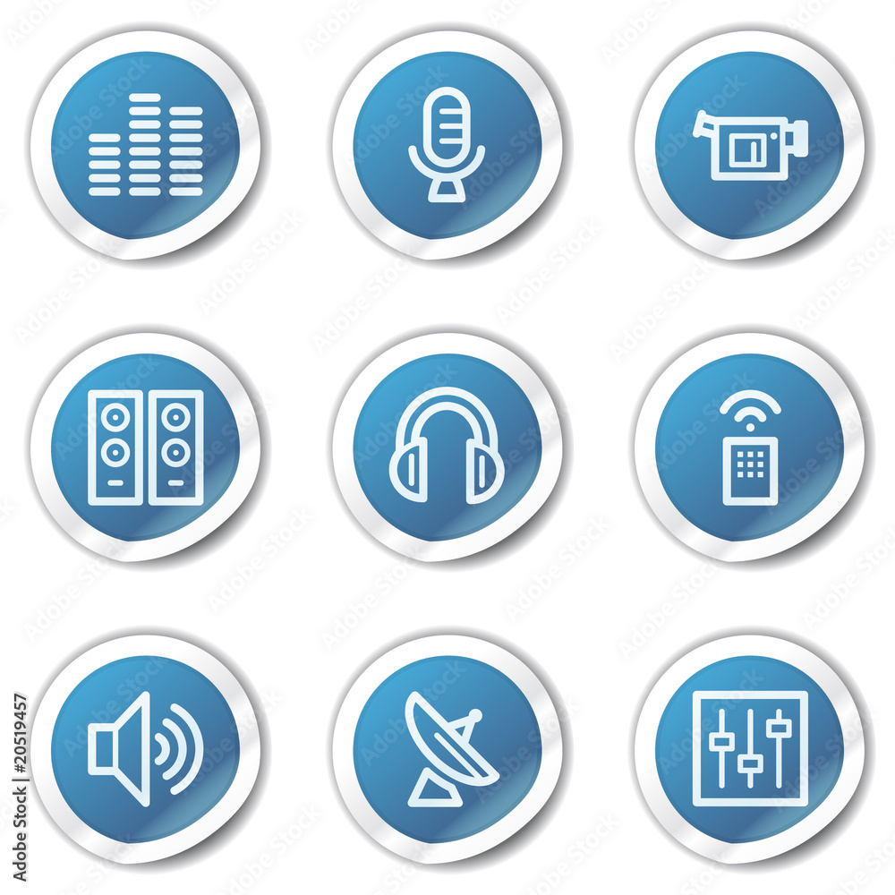 Media web icons, blue sticker series Media web icons, blue sticker series