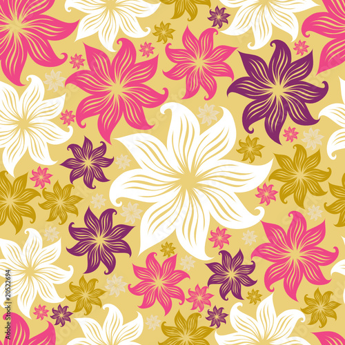 Seamless vintage grunge floral pattern with lilly