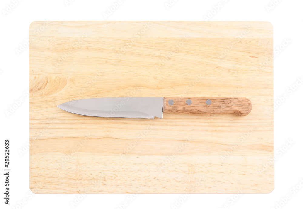 Knife on the chopping board isolated