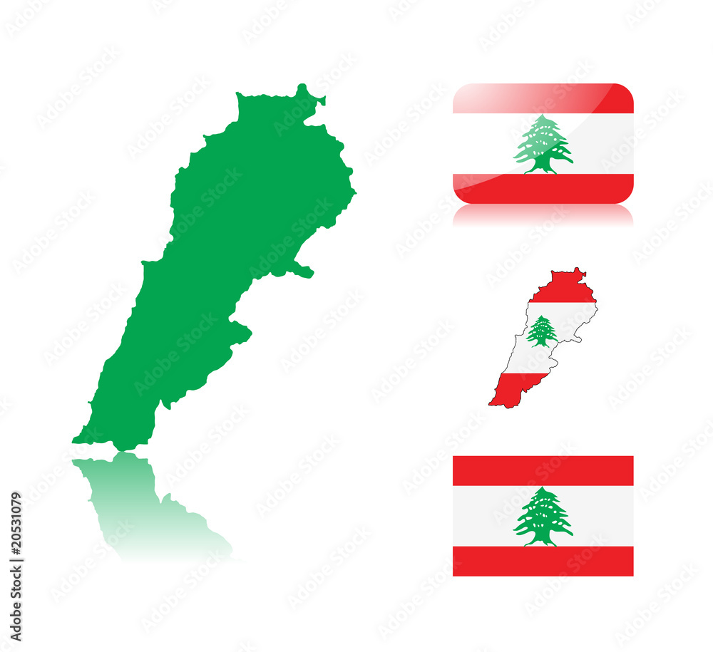 Fototapeta premium Lebanese map and flags