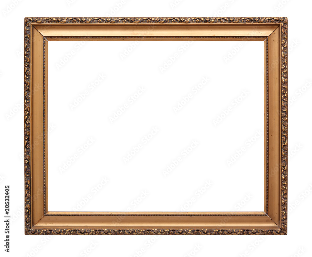 Gold frame isolated on white background with clipping path