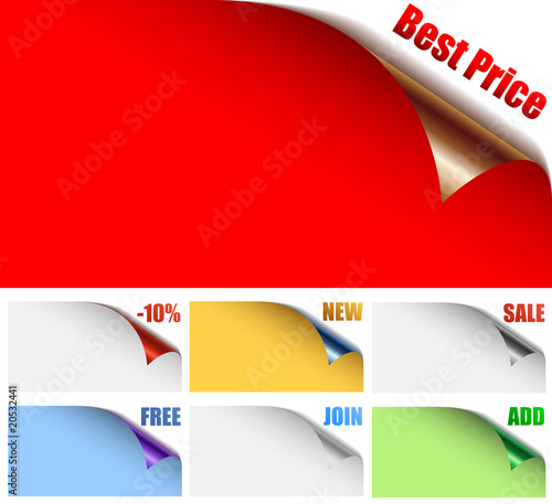 Color rolled up advertising page upper corners.
