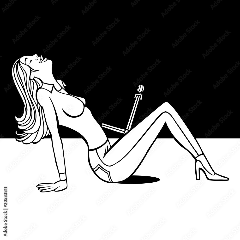 Fototapeta premium Webcam Girl Line Art