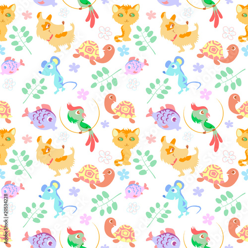 Animal cartoon seamless pattern