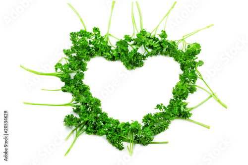 Parsley heart isolated on white