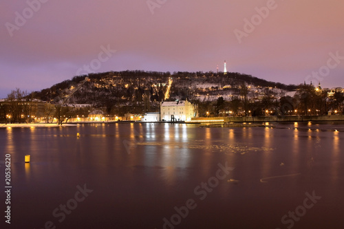 The Prague Hill Petrin with Owl  s Mills in the Night