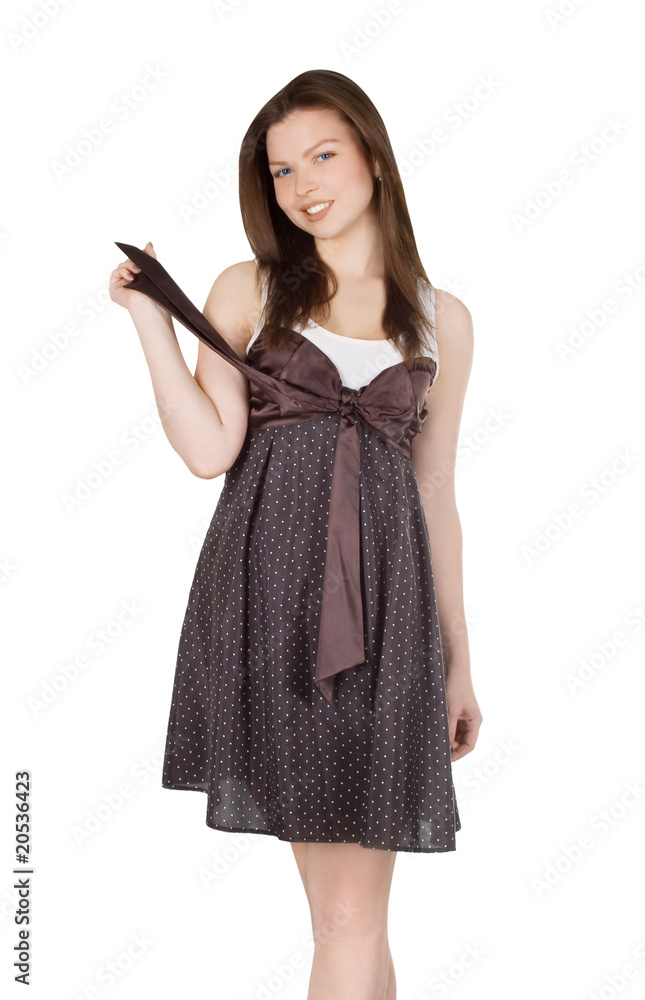 young lady standing against isolated white background young lady standing against isolated white background