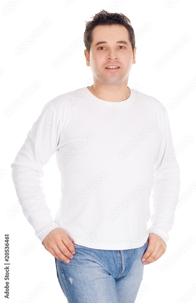 Obraz premium Portrait of happy young men over white background