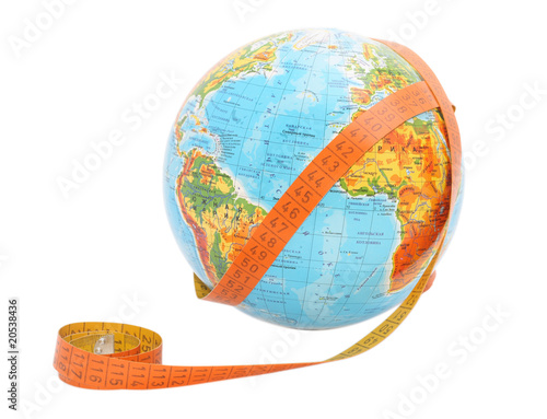 globe with meashure tape on it.