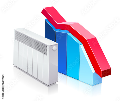Radiateur et ses statistiques à la baisse (reflet)