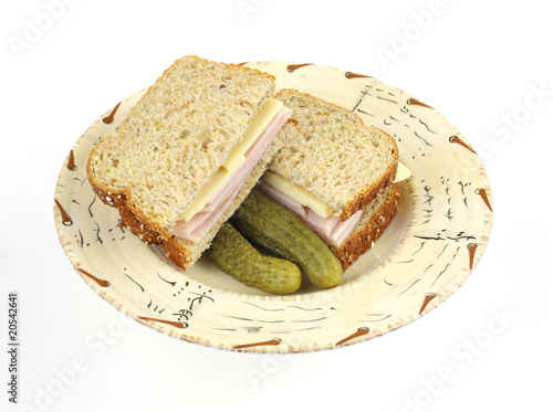 Turkey and cheese sandwich with pickles