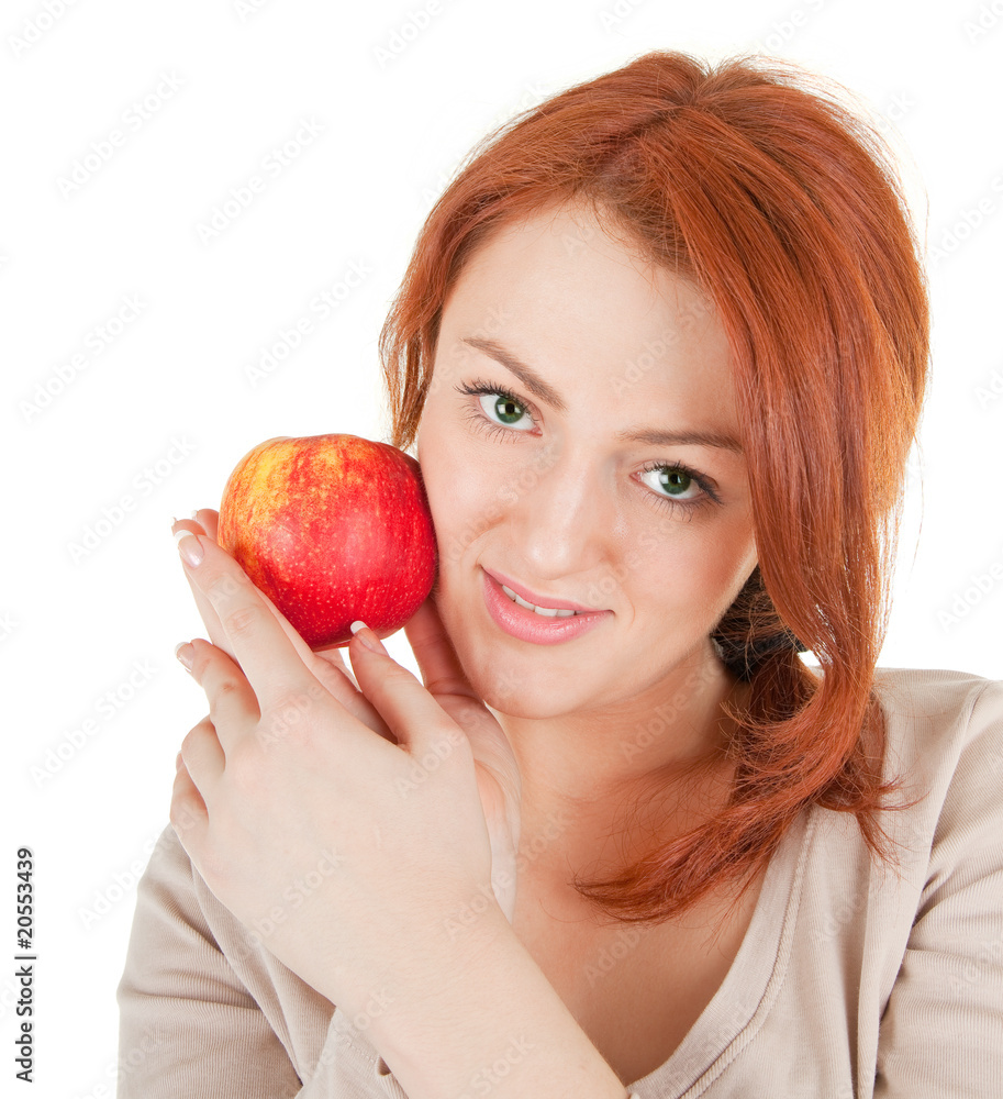 redhead girl with apple redhead girl with apple