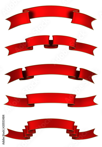 A render of a collection of red banners