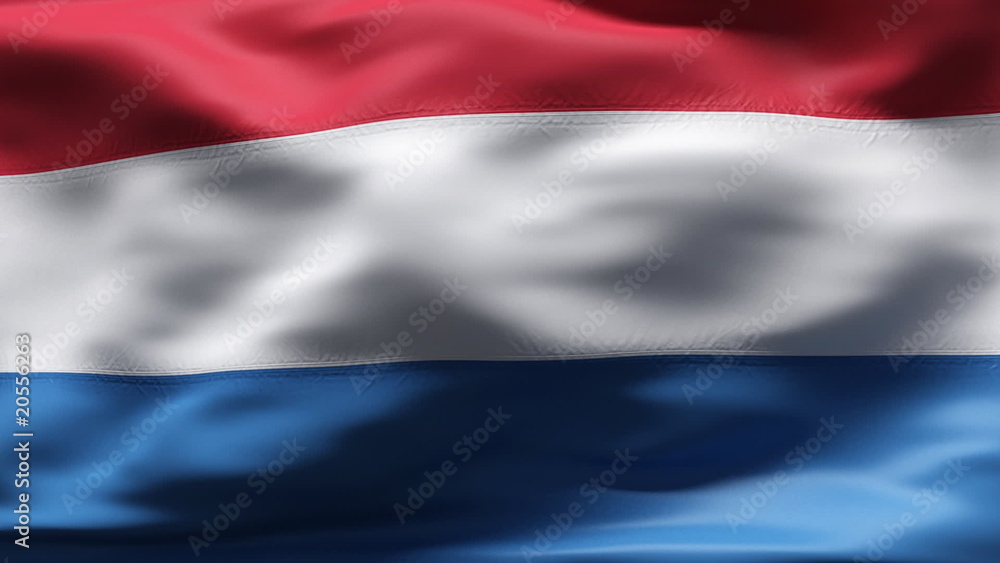 Creased Dutch cotton flag with stitch in slow motion Creased Dutch cotton flag with stitch in slow motion