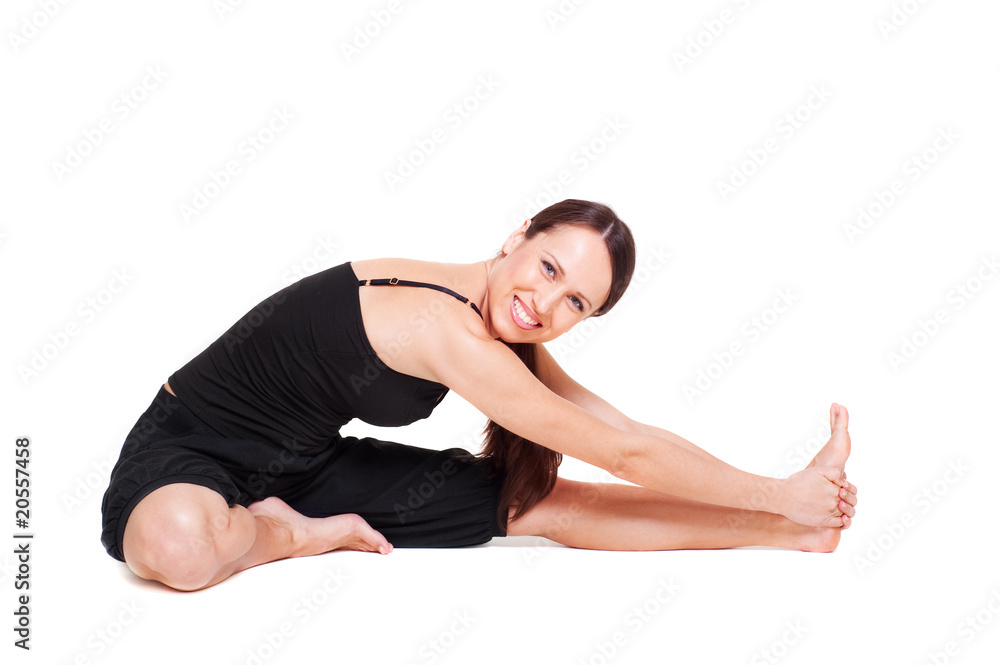 young woman doing stretch exercise young woman doing stretch exercise