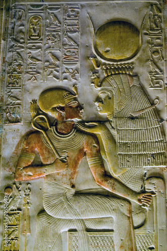 Canvastavla Ancient Egyptian goddess Isis with Pharoah Seti