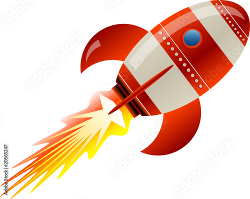 Stylized vector illustration of a rocket blasting off