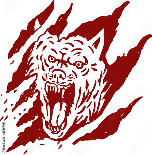 Angry wolf inside paw tear scratch marks