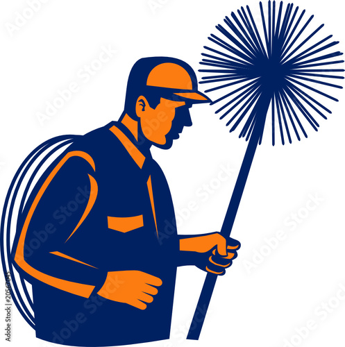 Chimney sweeper holding sweep