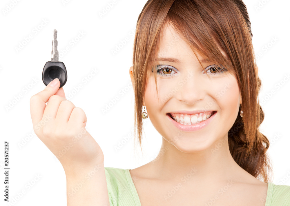 happy teenage girl with car key happy teenage girl with car key