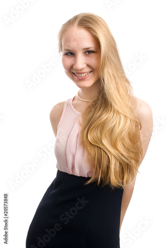 Smiling young woman isolated on white background