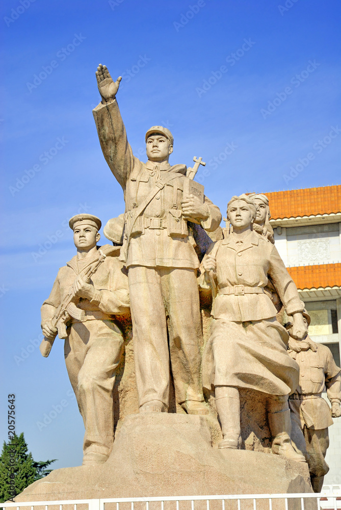 China, Beijing red army statue in Tiananmen square.