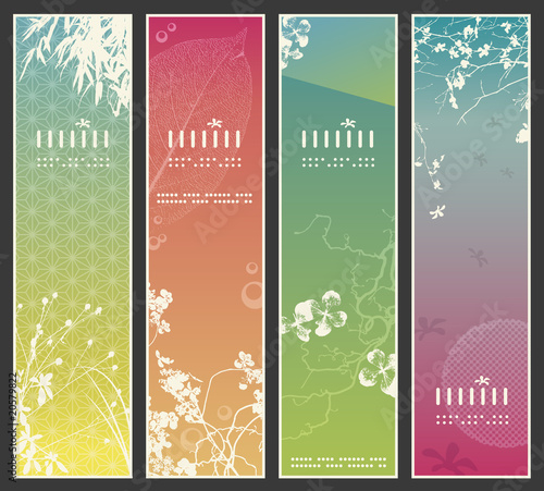 asia-style vertical spring banners with foliage