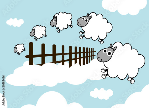 sheep on the sky jumping fence