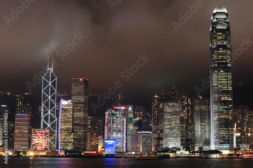 Hong Kong skyline at night.