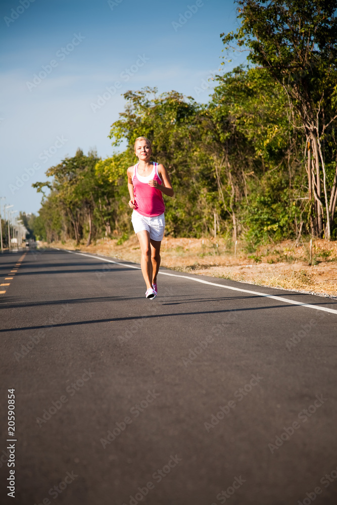 Jogging on the road Jogging on the road