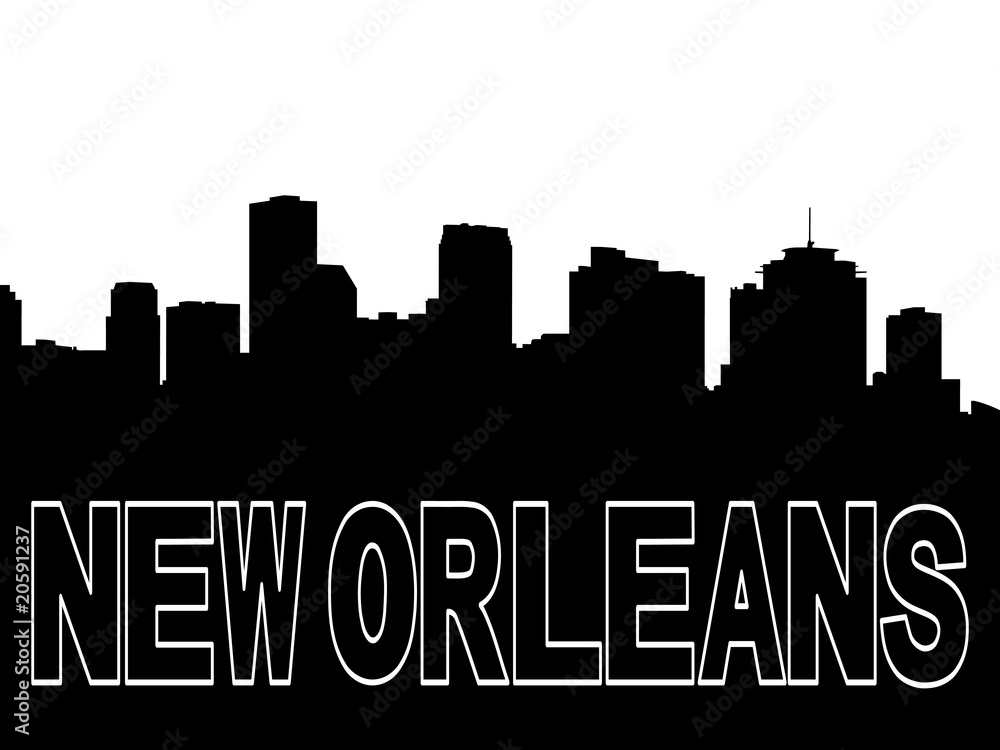New Orleans skyline black silhouette on white